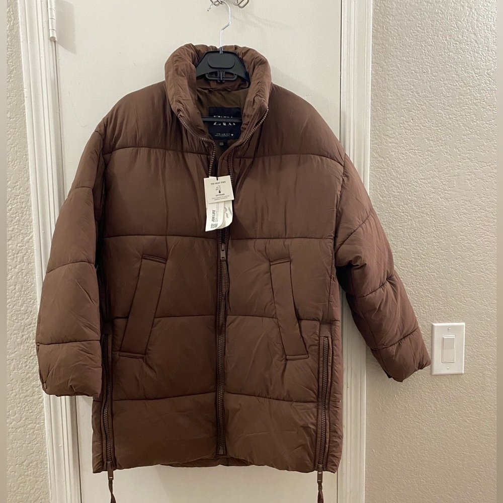 Zara Oversized Brown Puffer Jacket